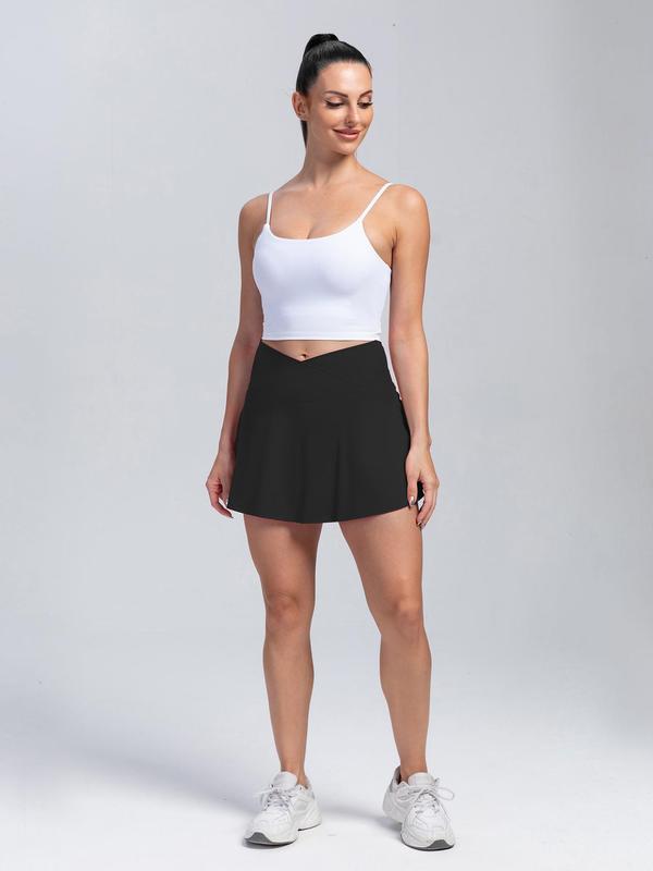 Women's Solid Wrap High Waist Sports Skort, Casual Breathable Pocket Split Skort, Ladies Sportswear for Tennis Gym Workout 8