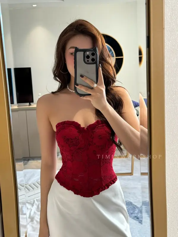 TM75 Áo Ngực Corset Ren Thêu Cao Cấp  Tôn Dáng Mút Cố Định Xếp Ly 5 xương Eo Tôn Dáng Thiết Kế TIMIN WORKSHOP 7