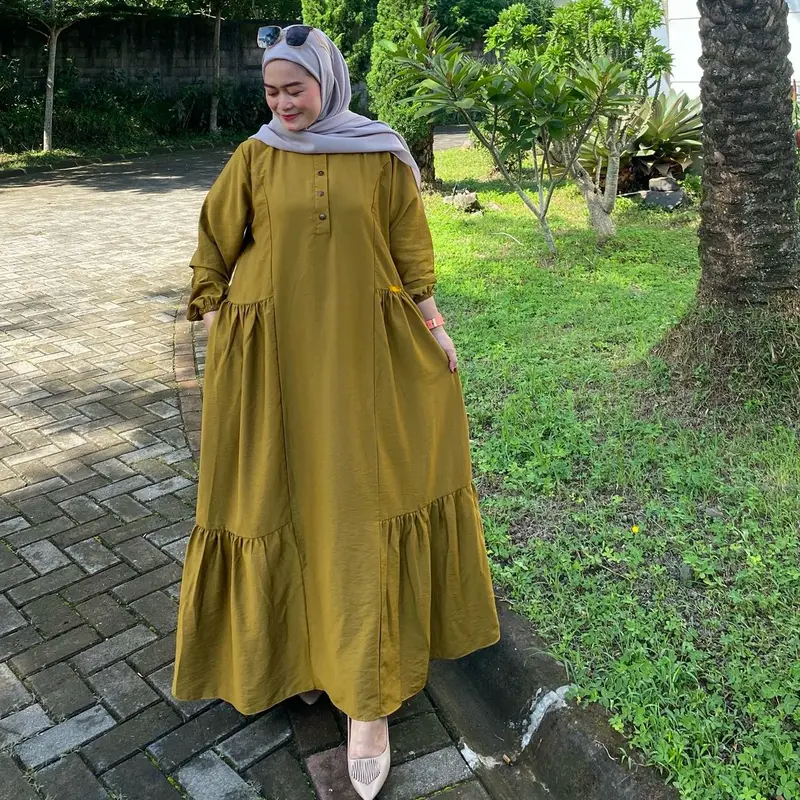 GAMIS WANITA GITA REMPEL LONG DRESS KATUN POLO LINEN PREMIUM LD120 8