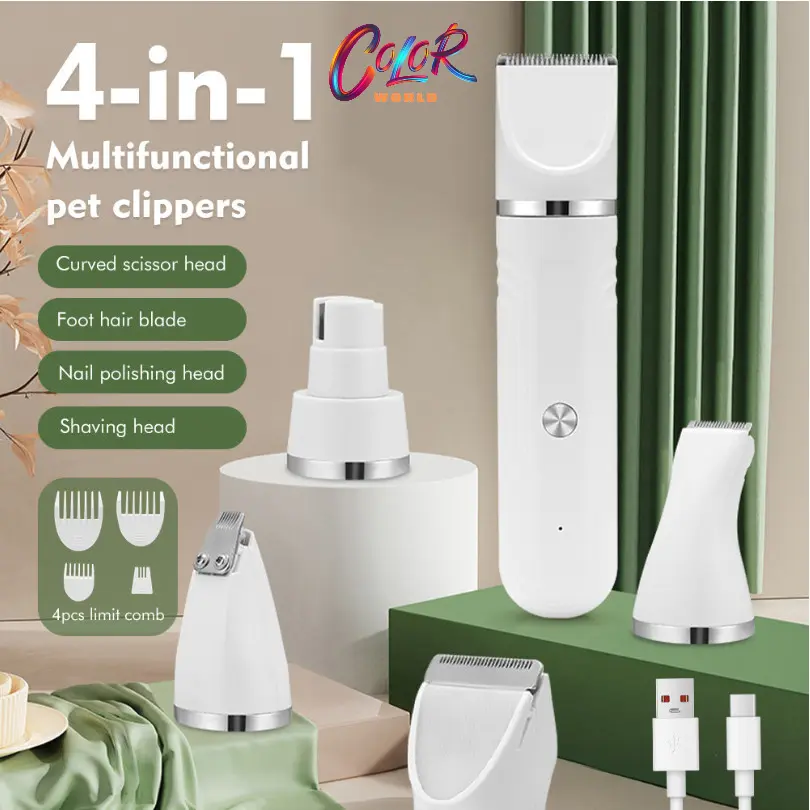 Máy tỉa lông mini sạc pin cho thú cưng 4 IN1 - Tông đơ tỉa lông chó mèo tại nhà - Color World