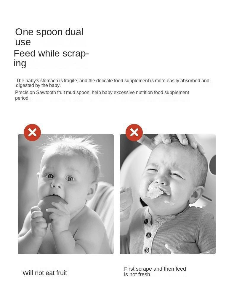 Product Introduction of Double-Headed Mud Scraper Spoon Baby Food Supplement Baby 316 Stainless Steel Fruit Puree Spoon Silicone Spoon Feeding Mud Scraper Spoon 3