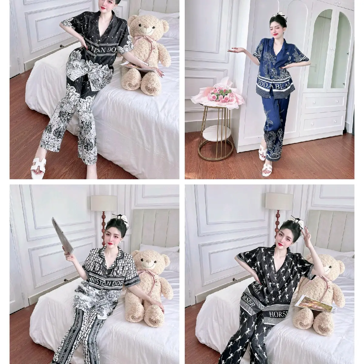 Bộ mặc nhà Bigsize 70-95kg chất lụa xước ánh kim mềm mịn không nhăn,nhiều hoạ tiết