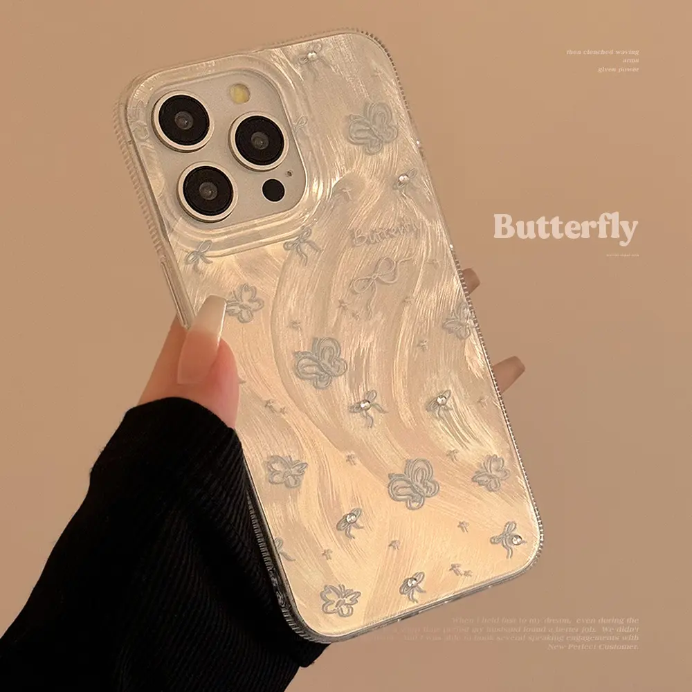 Blue Bow Iphone14 Apple 15 Phone Case Super Fairy Phone Case 16promax Feather Yarn 13 Suitable for 12
