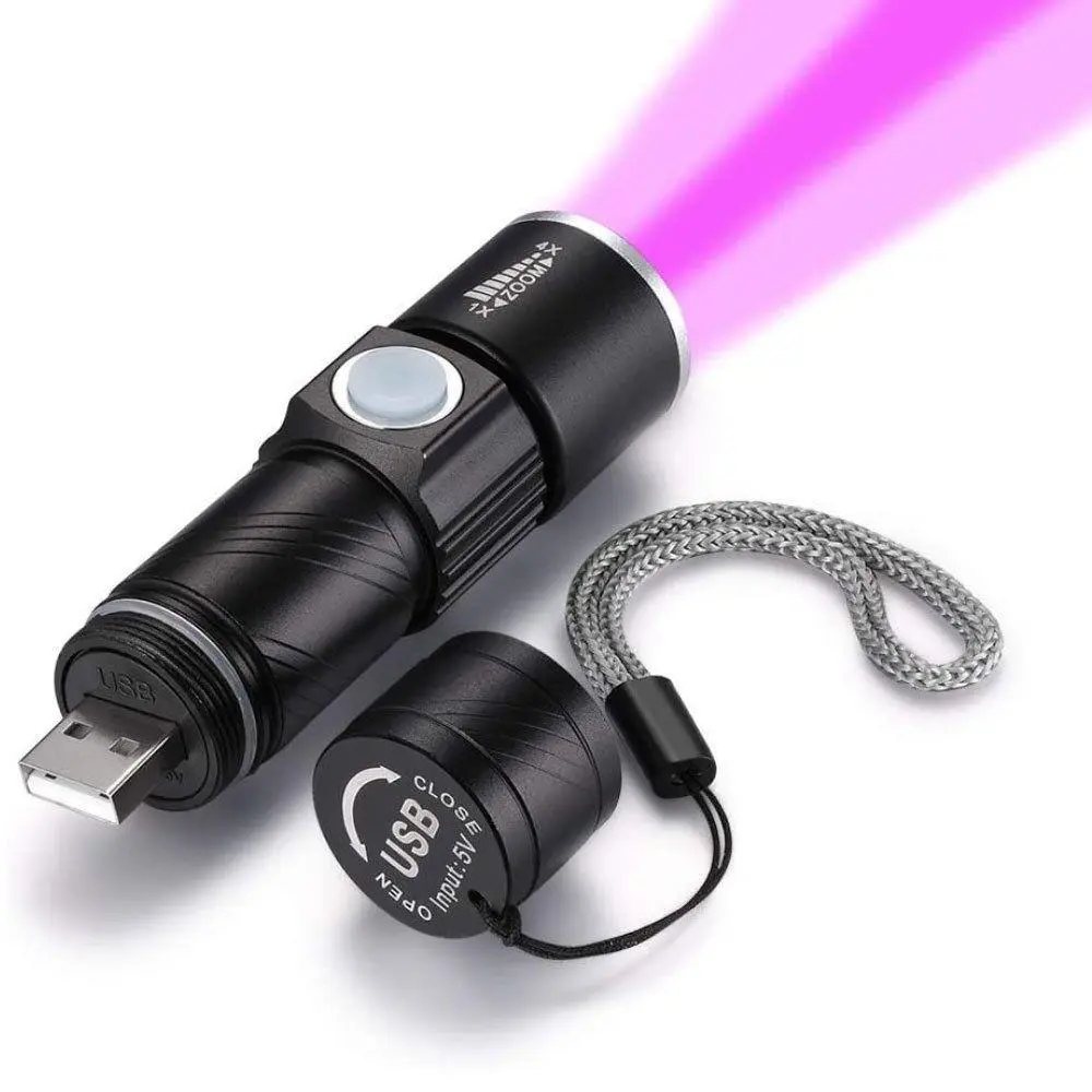 USB Rechargeable UV Flashlight, 1 Count Portable Zoomable UV Detection Light, Outdoor UV Detection Light for Pet Cat Urine & Moss Testing