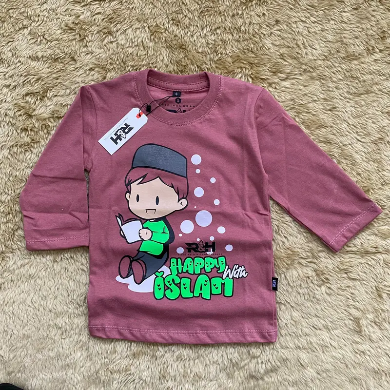 couple Baju anak Laki Laki dan Kaos Anak Perempuan Lengan panjang 3/4 Bahan Katun cocok untuk seragam sekolah Mengaji dan Bermain Laki-Laki Pendek Pasangan Keluarga Sarimbit 3