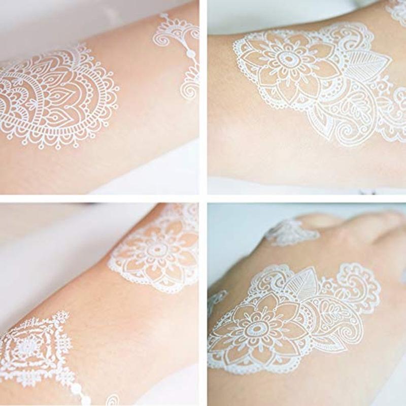 Fashion White Lace Body Art Indian Henna Tattoo Temporary Sticker Waterproof Mandala Flower Long Lasting Bride Wedding Color Sensitive Sheet 6
