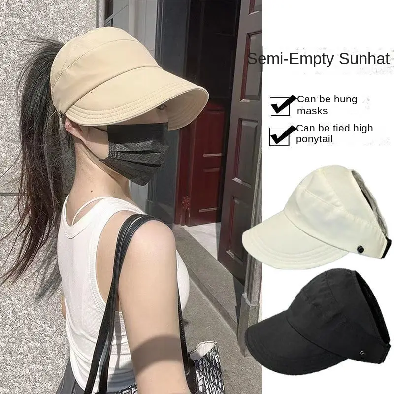 Women's Summer Open-Top Hat - Slimming Face Effect, Sun Protection and Shade, Quick-Dry, PonyTail-Friendly, Versatile, Mask Attachment, Face Coverage