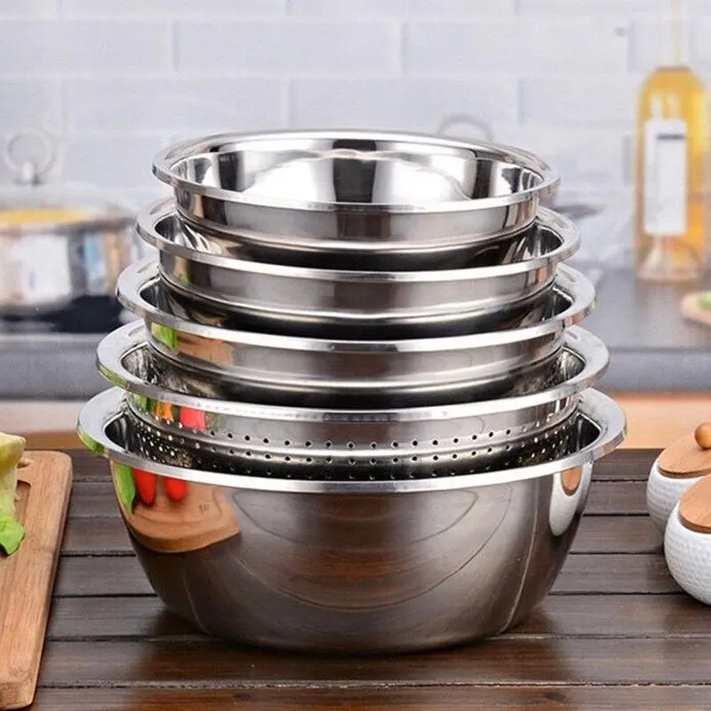 Bộ thau rổ inox mini size  5 món tiện dụng cho nhà bếp (KL06)