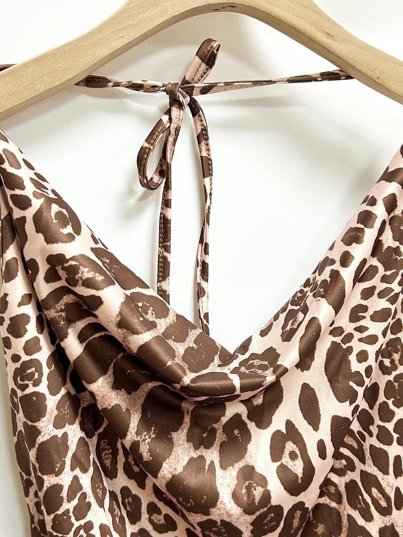 Product Introduction of Women's Leopard Print Halter Neck Top, Casual Sleeveless Top for Summer, Fashion Women's Top for Daily Wear 8