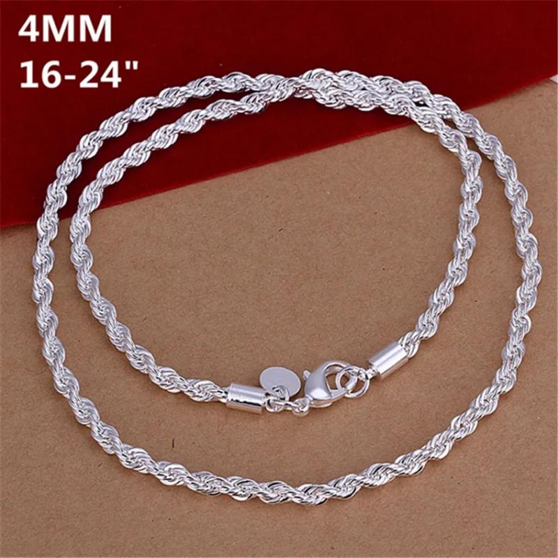 Product Introduction of 16-24inch for Women Men Beautiful Fashion Silver Color Charm 4MM Rope Chain Necklace Fit Pendant High Quality Jewelry 15