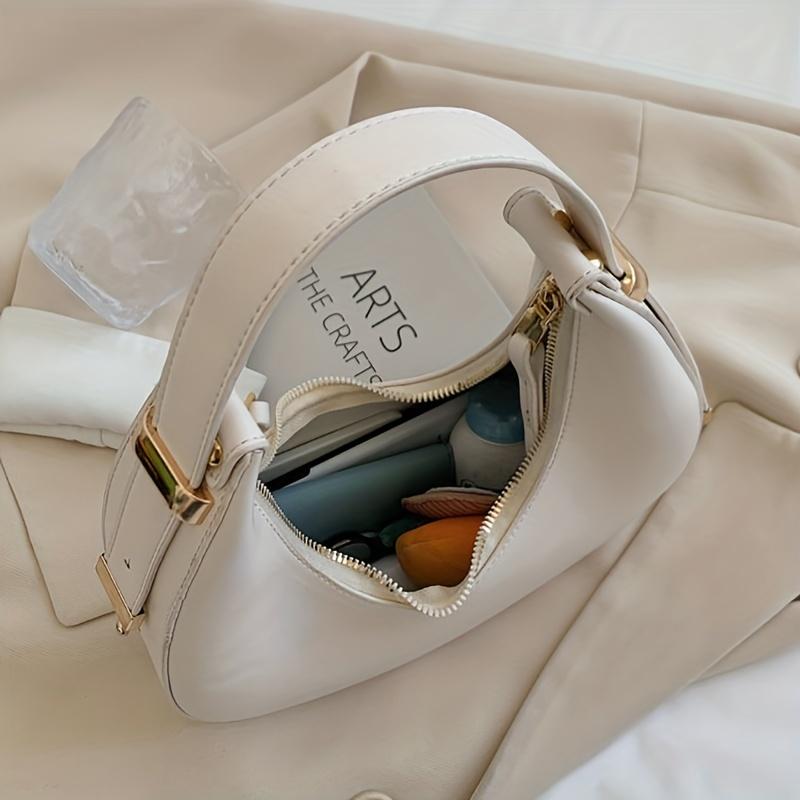 Classic Design Ladies Crossbody Shoulder Bag Textured And Atmospheric Ladies Bag Simple Zipper Solid Color Crescent Bag Large Capacity Retro Handbag PU Leather Underarm Bag 6