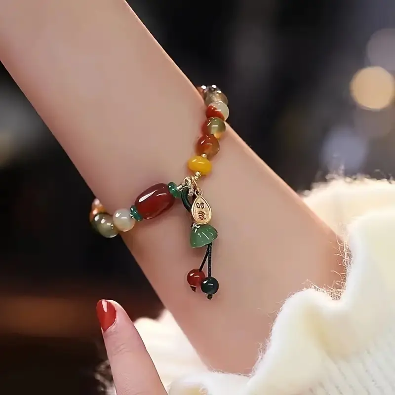 Gelang Manik Kaca, Gaya Vintaj, Berwarna-warni, dengan Loket Bertuah, Hadiah Sempurna untuk Hari Lahir atau Percutian, Sesuai untuk Keluarga dan Rakan-rakan gelang  ldr  nyala  getar