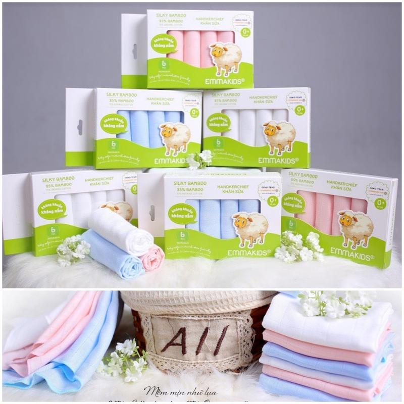 Hộp 6 khăn sữa sợi tre Emma Kids cao cấp mềm mịn thấm hút tốt dành cho bé sơ sinh