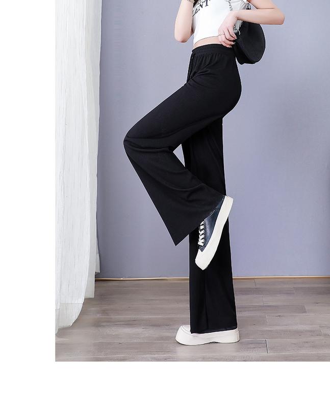 Product Introduction of Ice Silk Wide-Leg Pants Women's 2024 Summer Thin High Waist Drooping Slim Anti-Mosquito Casual Loose Straight Mop Trouser Womenswear Bottom Lingerie 16