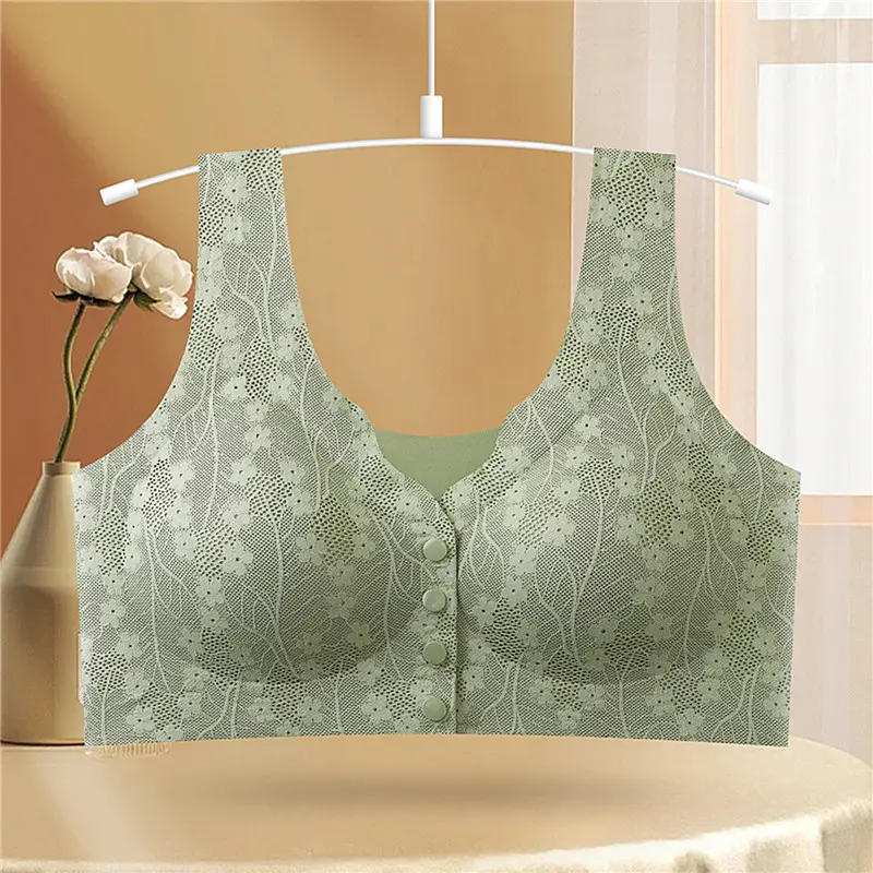 Soft Cups Before The Button In The Elderly Underwear Breathable Women Without Steel Ring Tank Top Lace Large Size Bra For Women