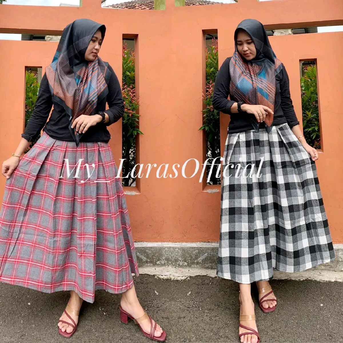 Rok Saja MIDI 7/9 Flanel Kotak - Wanita Dewasa Casual Rempel