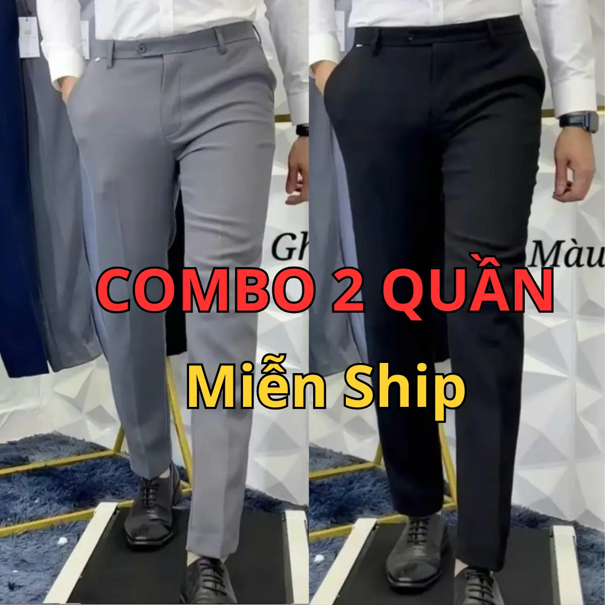 Combo 2 Quần ttây-Quần âu nam,Chất vải Tuyết Mưa dày dặn có độ co giã nhẹ chống nhăn chống xù thấm hút mồ hôi tốt Dáng thanh niên ông suôn