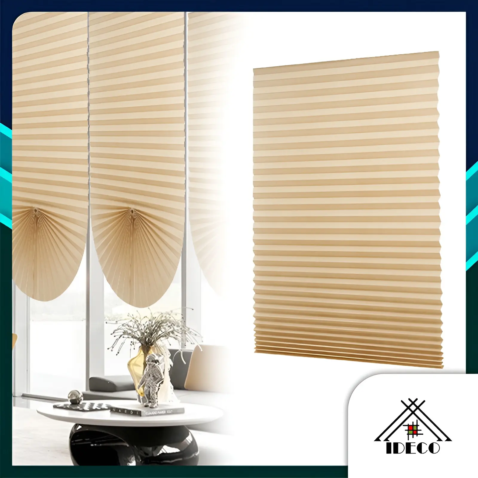 IDECO Self Adhesive DIY Curtain Pleated Blind Pleated Shades Curtains Soft