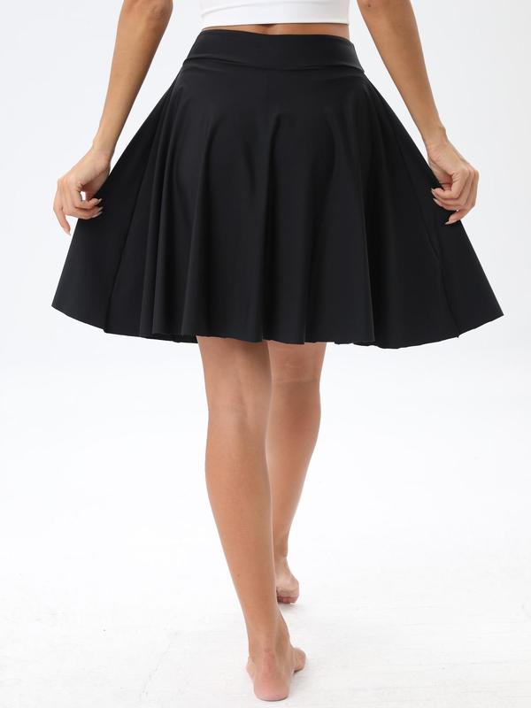 Women's Solid High Waist Swim Skirt, Casual Plain Swim Bottoms for Summer, Ladies Swimwear for Beach Holiday Vacation 4