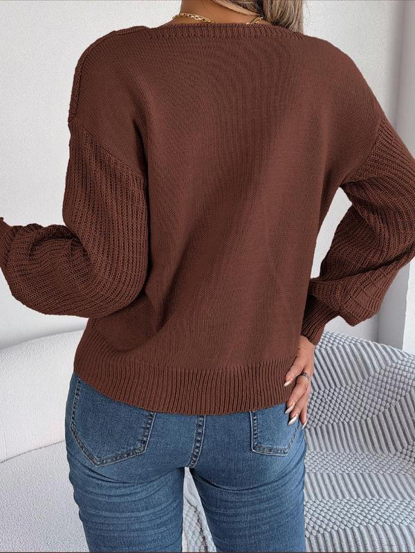 Women's Plain Textured Square Neck Drop Shoulder Sweater, Fashion Casual Long Sleeve Jumper for Daily Outdoor Wear, Women's Knit Top for Spring & Fall 4
