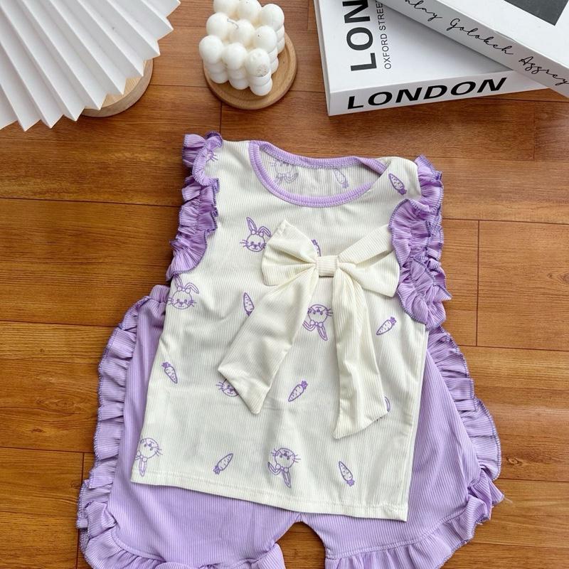A93 Combo 4 bộ quần áo ba lỗ viền bèo cho bé gái từ 8-20kg chất liệu thun tăm lạnh SG 2