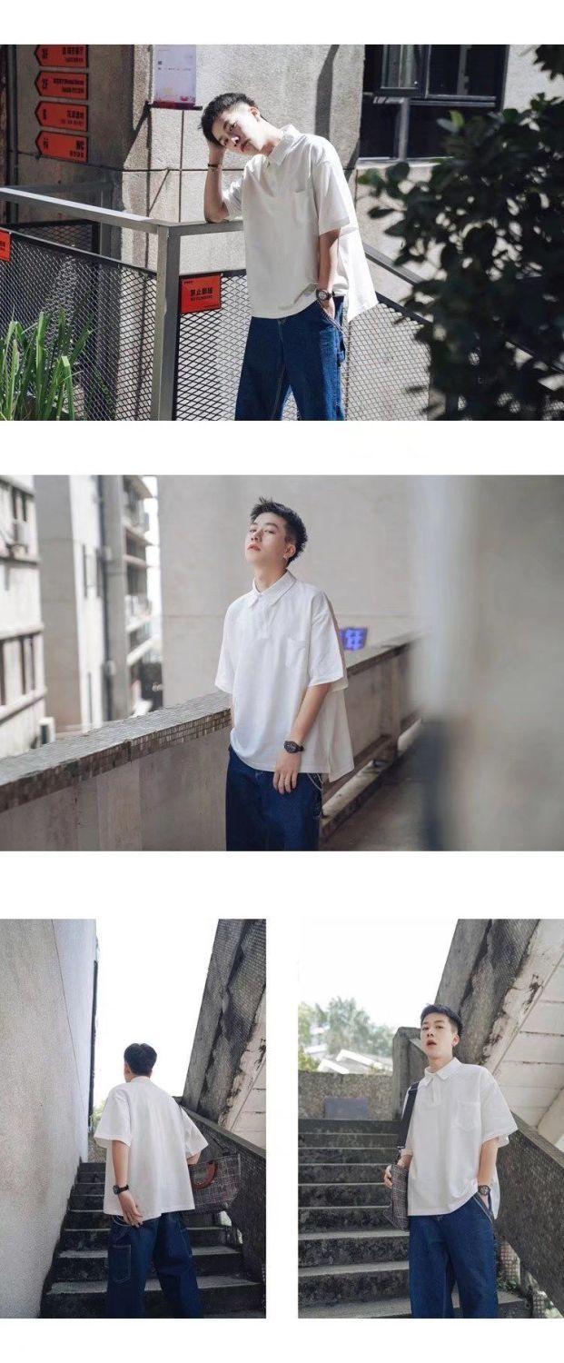 Product Introduction of Green Short Sleeve Polo Shirt for Men Summer Ins Trend Loose Fit Hong Kong Style Versatile Casual Stylish Turn-down Collar Five-point Sleeve T-shirt 10