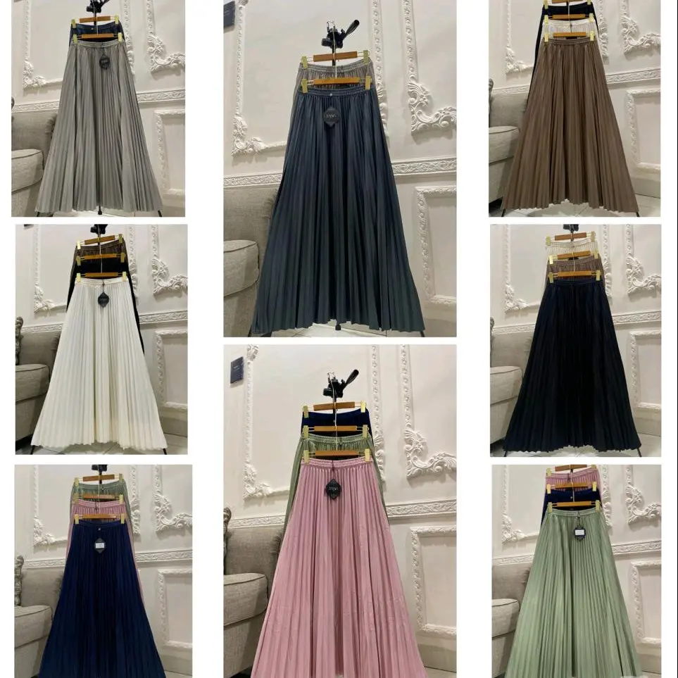 Rok Plisket Polos Super Lebar Pinggang Full Karet Santai Polos Hitam Putih