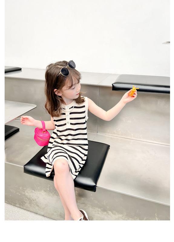 Product Introduction of 100% Cotton Children's Baby Girl Children 2024 Summer New Korean Style Stitching Tie-Dyed Mid-Length Polo Dress 9
