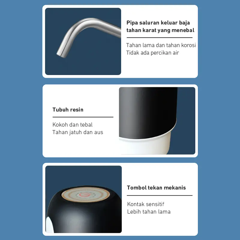 Lighthundred Pompa Galon Elektrik Otomatis / Automatic Water Dispenser / Dispenser Air Minum Gallon Usb Charger / Electric Water Bottle Pump Hitam Mesin Kabel Stainless dispenser  air charger  dispenser automatic  water selang  dispenser  untuk dispenser 6