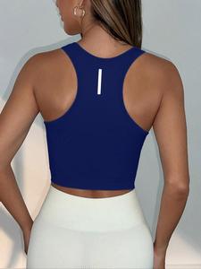 Camiseta deportiva sin mangas de color sólido para mujer, top con escote redondo ideal para yoga y entrenamiento en el gimnasio, ropa deportiva de verano para damas