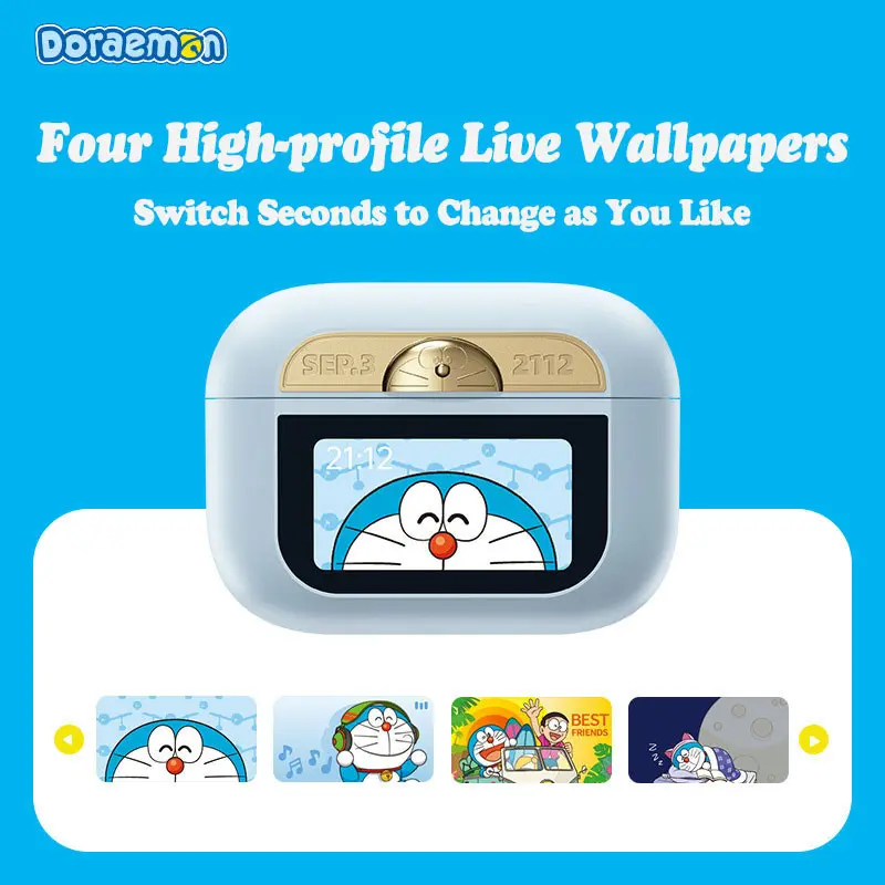 Doraemon RAU0782 Wireless Bluetooth 5.3 Earphones Mini Portable Long Endurance A5 PRO Smart Screen ANC Active Noise Cancelling Bluetooth Headset Gaming Earbuds Cute TWS Earphone