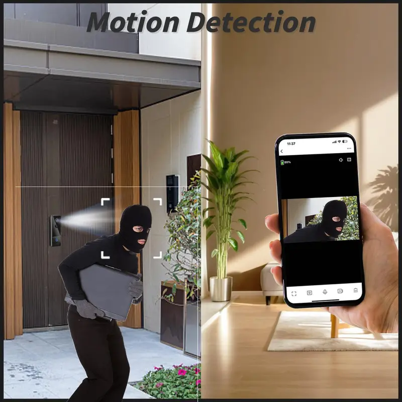 Wireless Smart Video Doorbell, 1080P HD Video Doorbell with Night Vision, Rechargeable Doorbell with PIR Motion-Detection, Home Security System 4