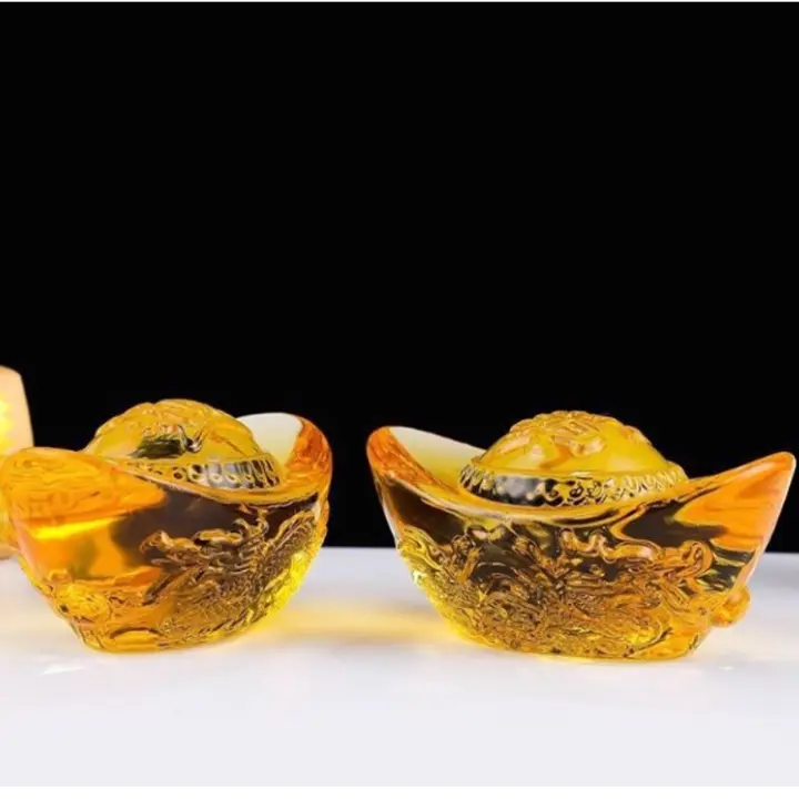 Thỏi vàng lưu ly 5cm, 10cm chạm rồng phong thủy Thần Tài may mắn 5