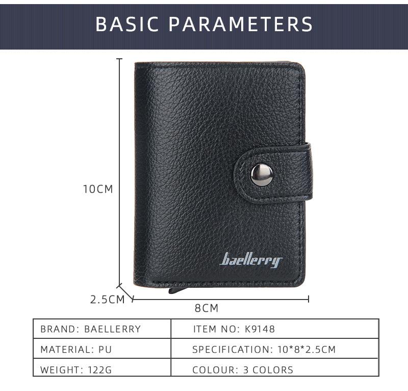 Product Introduction of Men's Card Holder in European and American Style with Lychee Pattern, Automatic Pop-up Card Type Clasp Wallet, Metal Aluminum Box Card Sleeve 8