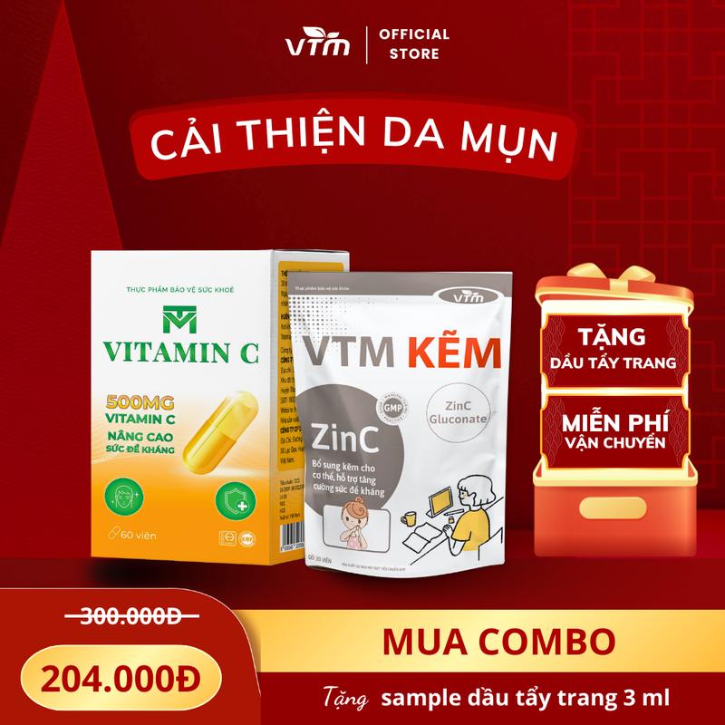 Combo hỗ trợ sức khỏe VTM vitamin C và vitamin Kẽm Zinc - 30 ngày