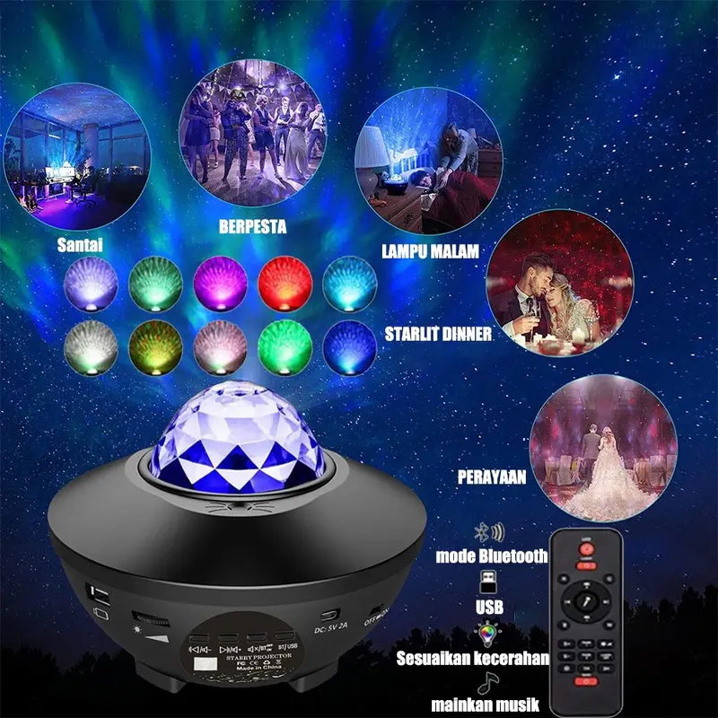 PPlus Lampu Starry Proyektor Langit Malam Berbintang Galaxy Nebula Lamp starry/lampu kamar aesthetic/lampu led kamar/lampu led yang viral/lampu tidur/speaker bluetooth/proyektor kamar jendela bluetooth  usb  room  projector  Green Cable Sensor 2