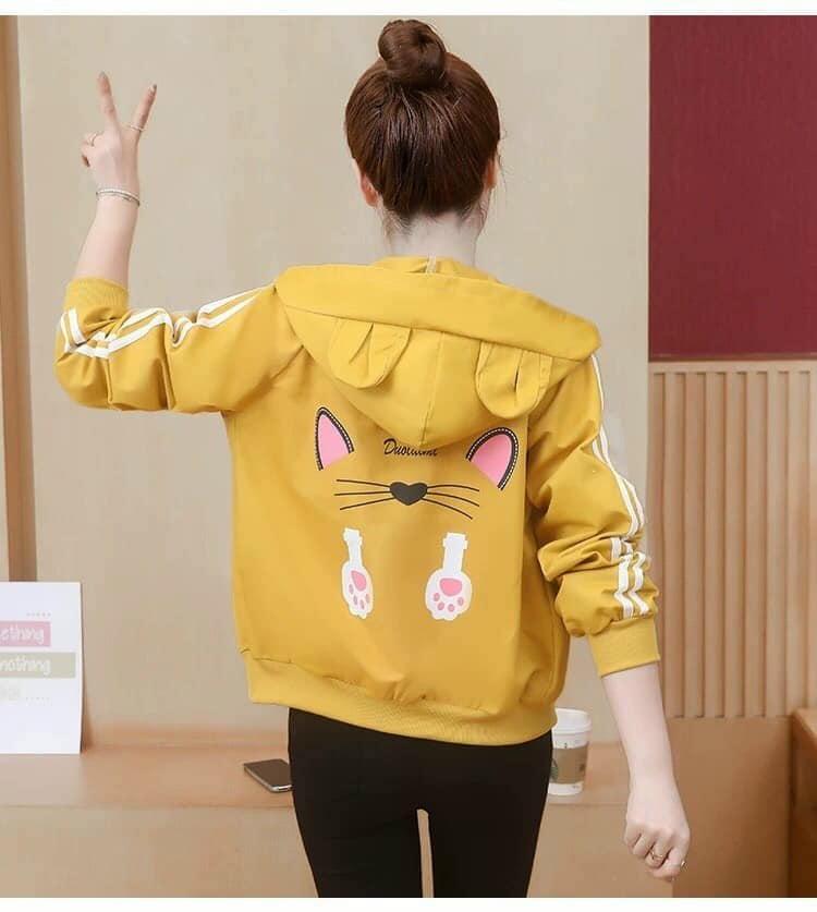 Product Introduction of Áo khoác dù 2 lớp - có nón phối tai nhỏ - chống nắng - In chữ đơn giản Nữ Women Jacket Top Jean 16