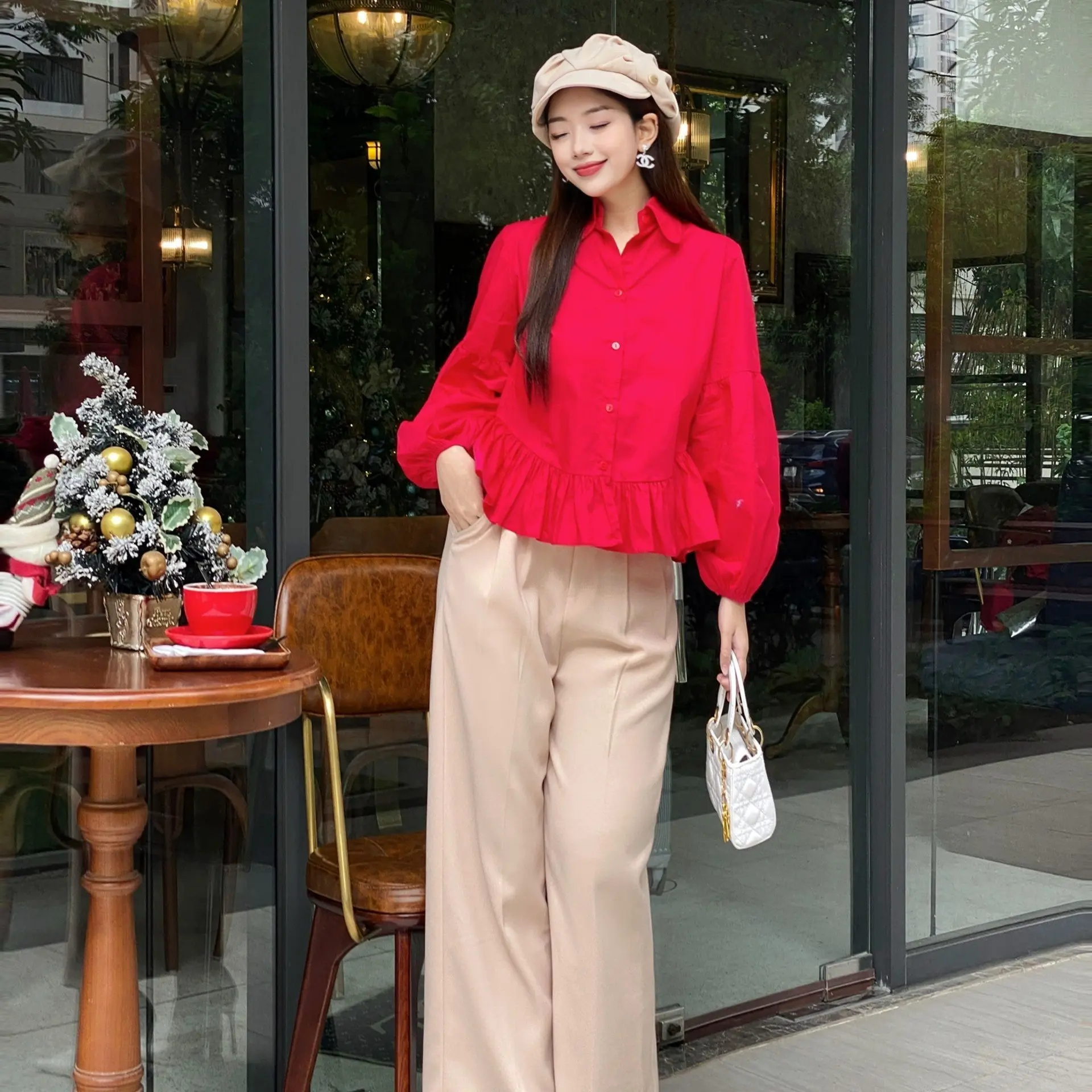 YU CHERRY | Áo sơmi tay dài phồng bo chun ở cổ tay Puff Sleeve Blouse YA457