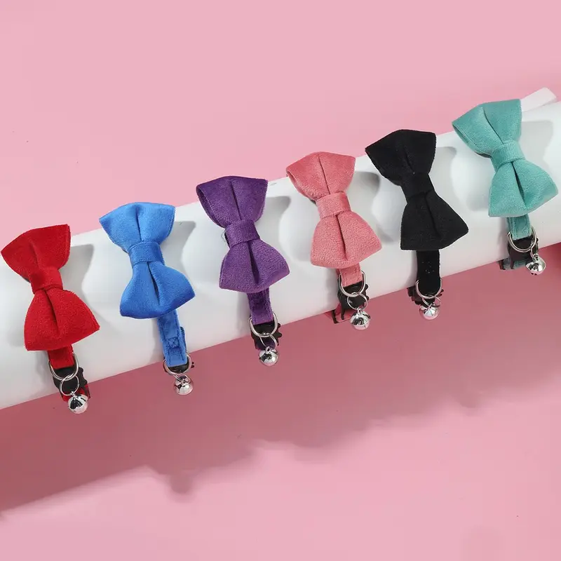 Cute Bowknot Design Pet Collar, 6 Counts/set Adjustable Pet Collar with Bell, Pet Accessories for Small Dogs & Cats, Pet Decorative Neckband 2