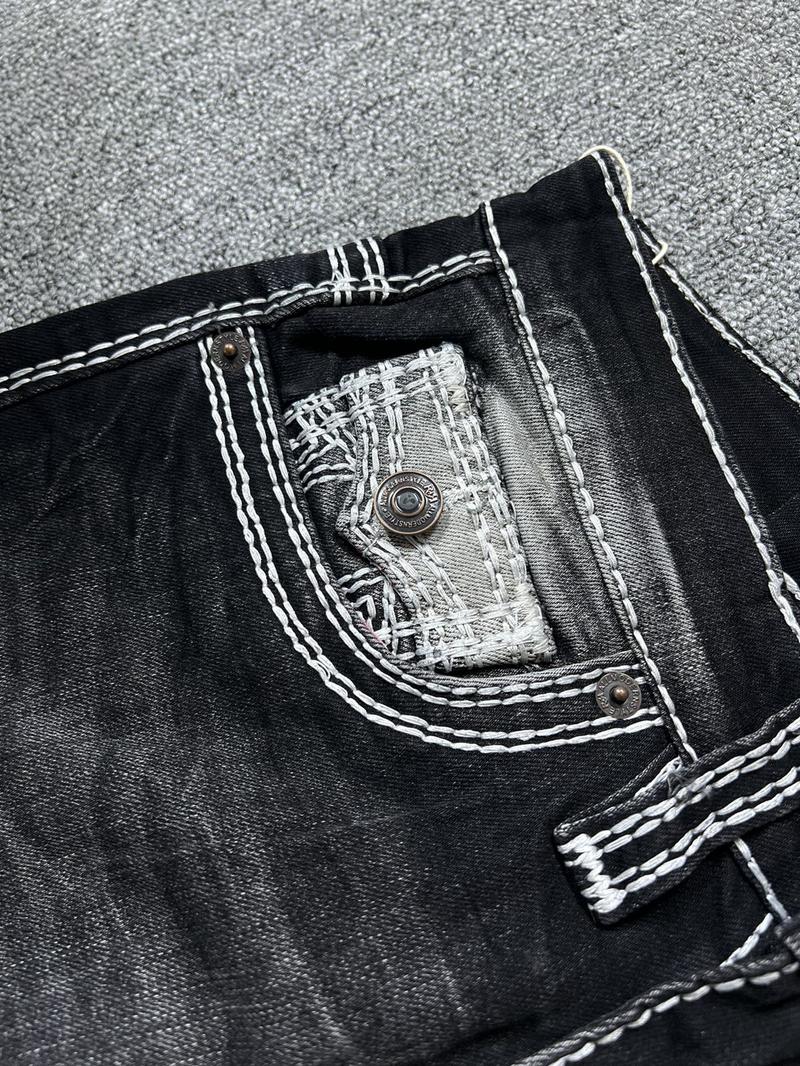 Product Introduction of Quần jean nam dài  màu đen wash gân , hoạ tiết thêu hình Samurai 10