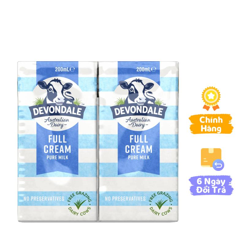 Sữa tươi nguyên chất tiệt trùng DEVONDALE MILK (DEVONDALE FULL CREAM MILK) 200ml - Lốc 6 hộp