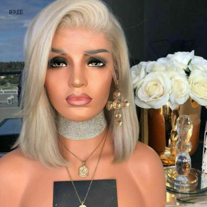 Women Short Bob Wig Front Lace Blonde Straight Artifical Hair Full Wig 1