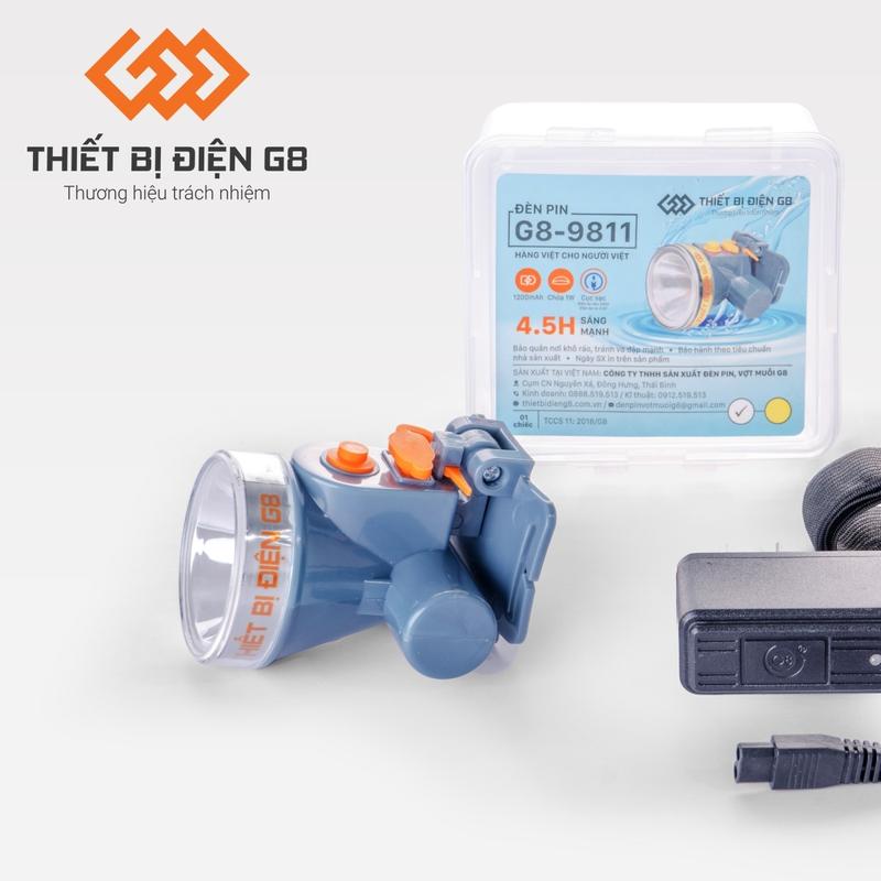 Đèn đội đầu mini G8-9811, pin Lithium 1200mAh, thời gian chiếu sáng 4.5h sáng mạnh, 08h sáng yếu