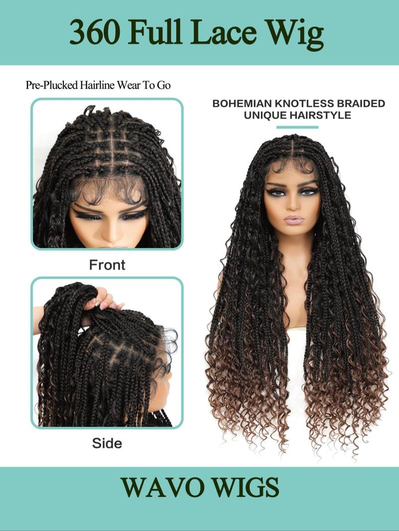 Product Introduction of 32 Inch Long Braided Wigs with Curly Highlight for Women, Gorgeous Fluffy Wigs with Baby Hair, Synthetic Full Lace Wigs for Party, Daily Use 3