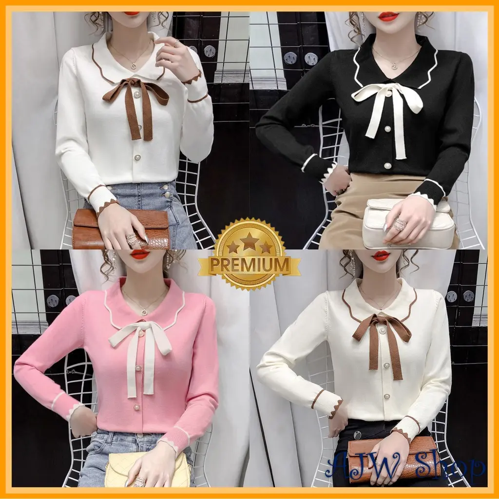 Blouse Wanita Korea Lengan Panjang Rajut Import Premium XZ | Blouse Korean Style Wanita Rajut Lengan Panjang Import Premium | Blouse Korea | Bluse Wanita Lengan Panjang Import Premium Rajut Import | Blus Wanita Import Lengan Panjang