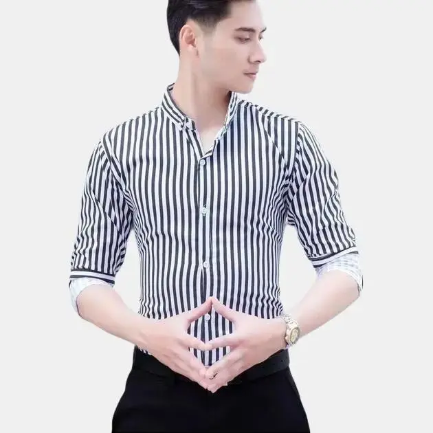 ÁoX.vnxk-Áo Sơ Mi Nam Kẻ Sọc dài tay Công Sở -tổng hợp áo size lẻ- aosominam đẹp - áo sơ mi nam giá rẻ - áo sơ mi kiểu mới- áo sơ mi nam tay dài- áo shirt menswear- áo sơ mi nam vải lụa aotrang  nam đi làm văn phòng sơmi Cổ Tròn somidep 0