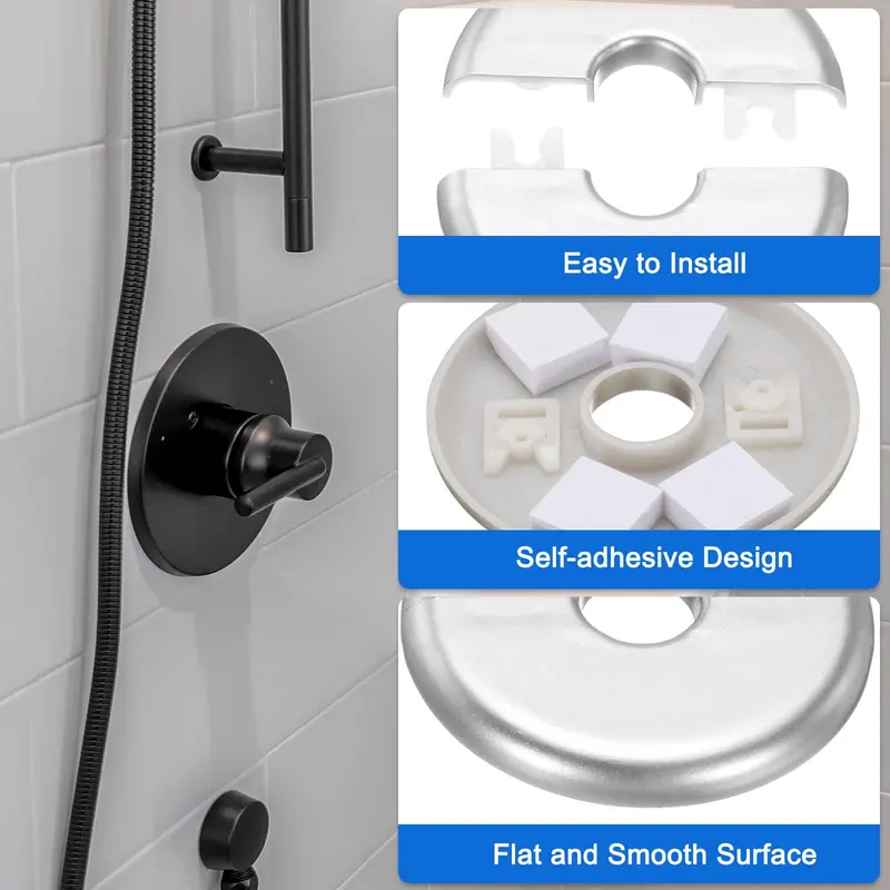 Wall Flange Decorative Plate, Round Self-adhesive Plumbing Cover Plates for Water Pipe Faucet Decoration Accessories, Home Accessories 4