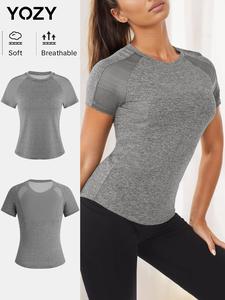 YOZY Women's Contrast Mesh Sheer Raglan Sleeve Tee, Casual Short Sleeve Round Neck T-Shirt for Daily Wear, Ladies Clothes for All Seasons