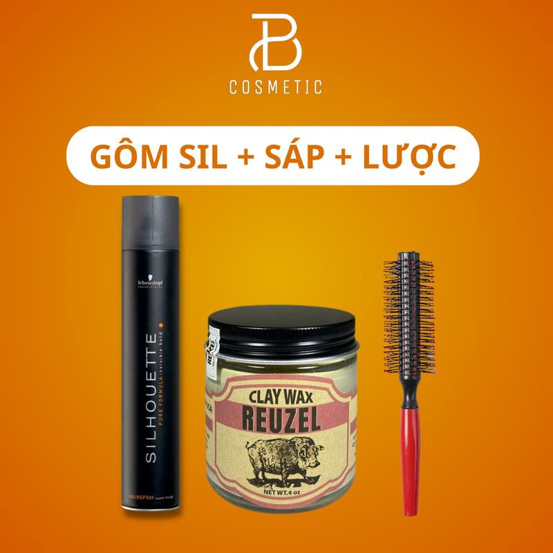 COMBO 1 gôm xịt tóc SIL LU SUA kèm 1 sáp vuốt tóc thuỷ tinh vàng TẶNG LƯỢC TRÒN