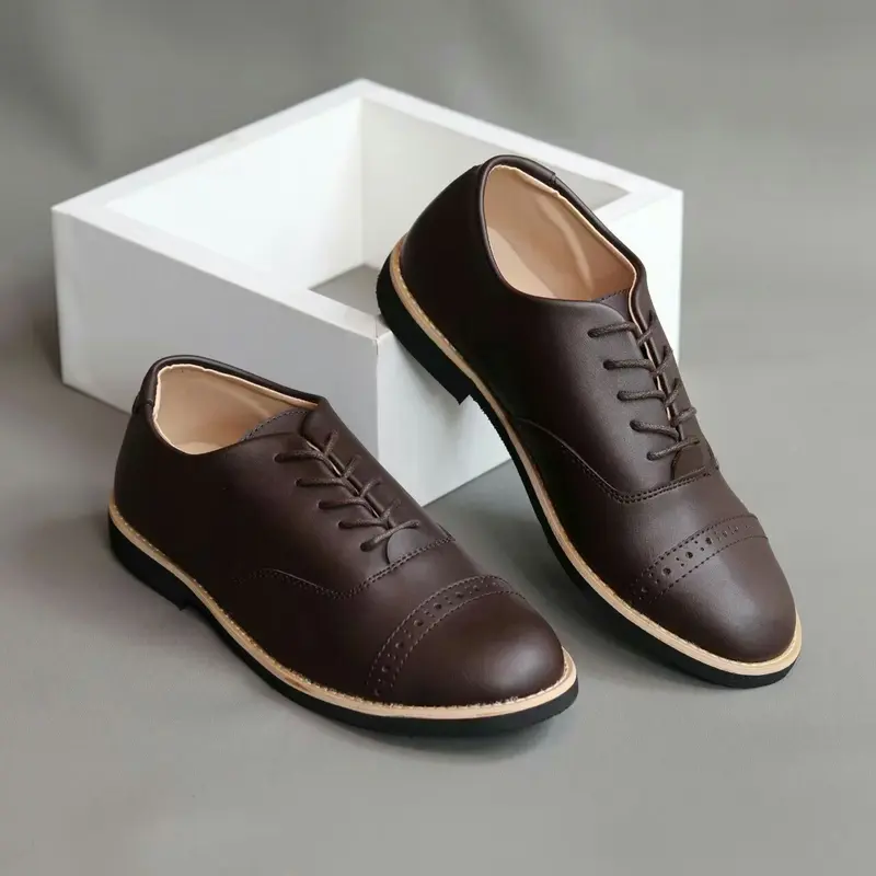 SHAQIL ARIONZ Sepatu Pentofel Kasual Pria Kulit PU Sintetis Original Sepatu Pria Cowok Gaya Santai Elegan Kekinian Trendy Sepatu Kasual Pria Tali Hitam Coklat Terbaru Terlaris 3